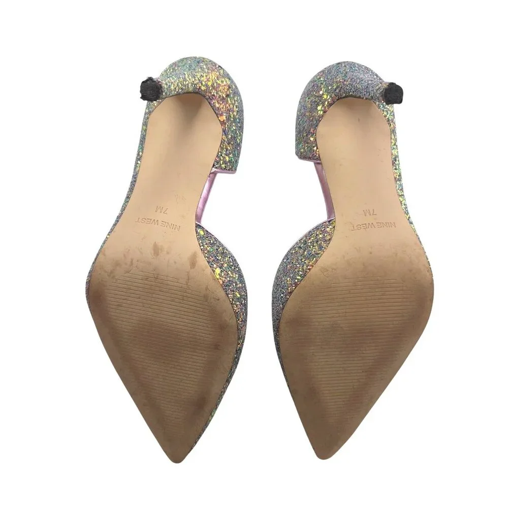 Nine West D'Orsay Sparkly Purple Gold Glitter Pointed Toe Stiletto Heels Size 7M - Picture 7 of 7